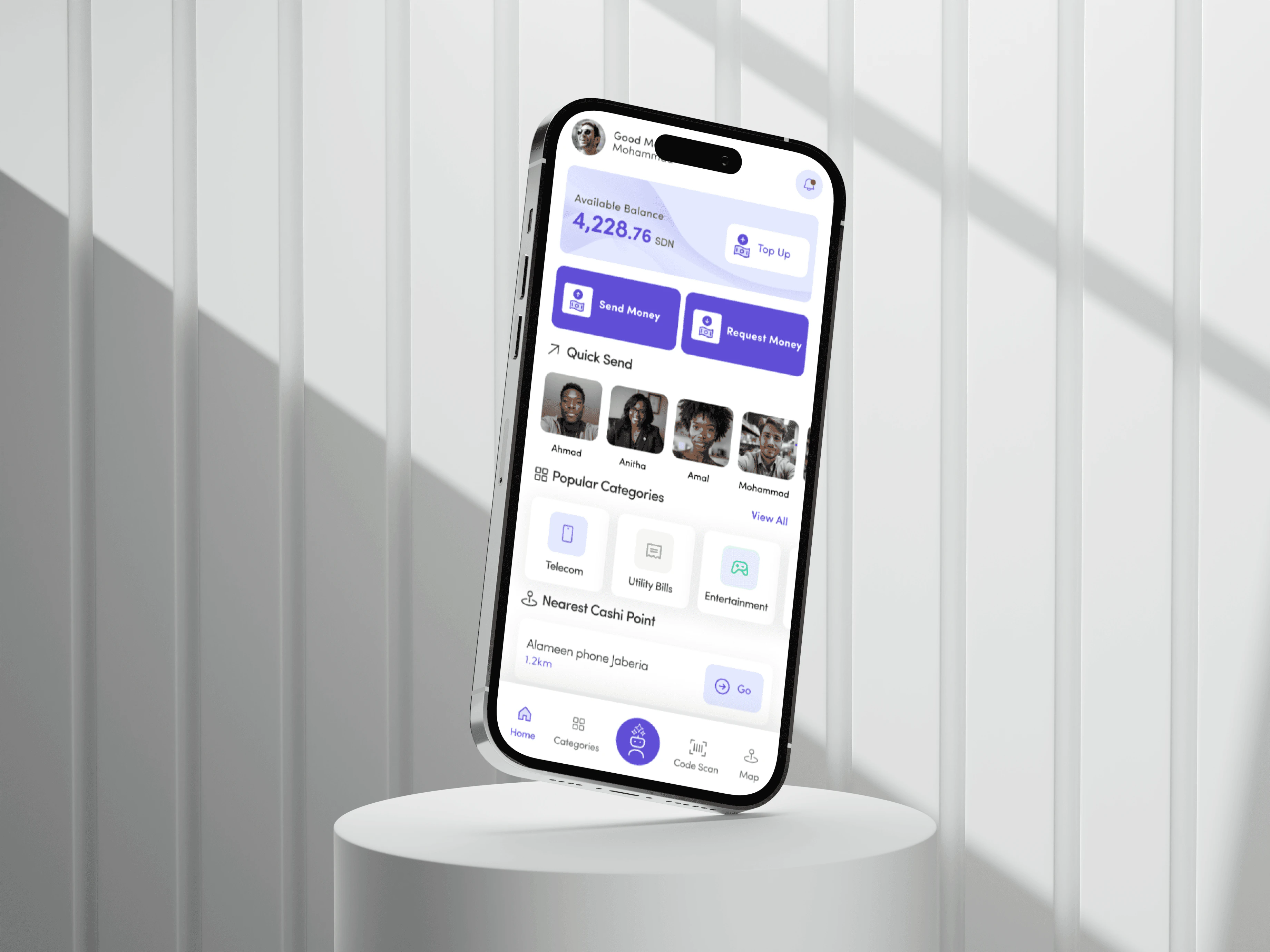 Cashi wallet app home screen on a phone