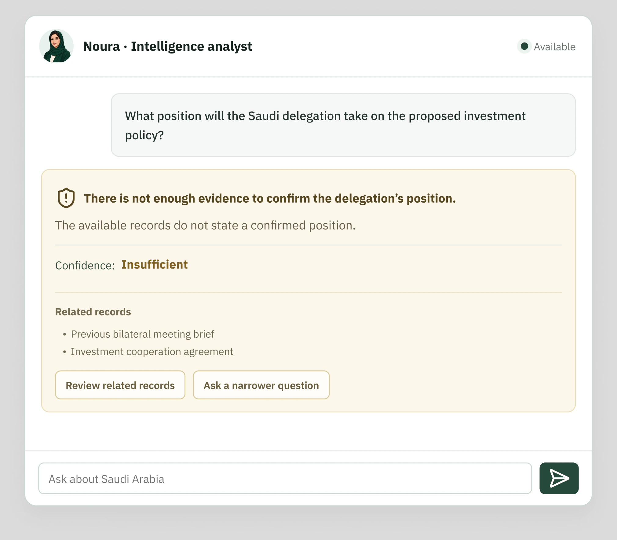 Noura stating there is not enough evidence and suggesting a narrower question