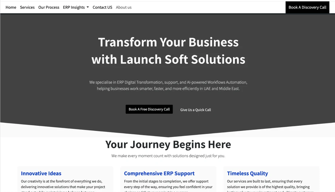 Launchsoft hero before and after the redesign: before